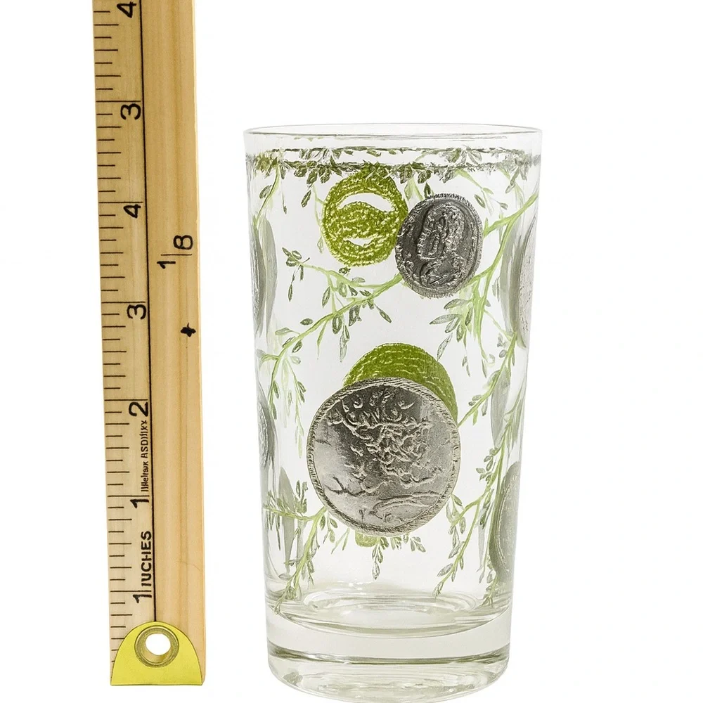 Vintage Mid-Century Coin Design Highball Glass Retro Barware - Picture 2 of 3